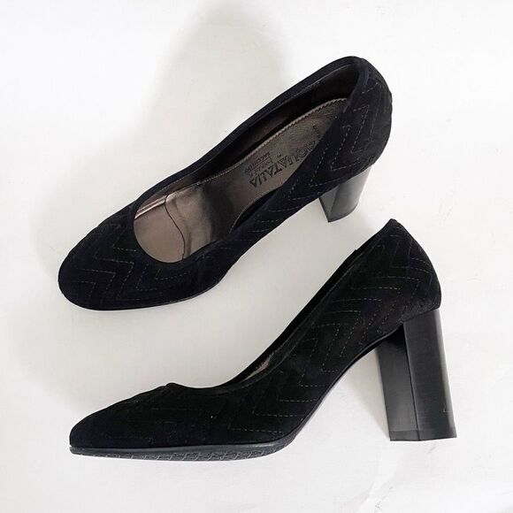 Aquitalia Black Quilted Round Toe Block Heels Black Size 6 - Picture 1 of 6